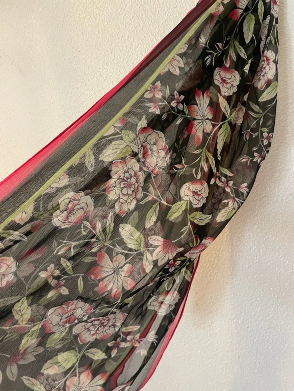 J. Jill Black Floral Lightweight Scarf with Pink and Green Accents